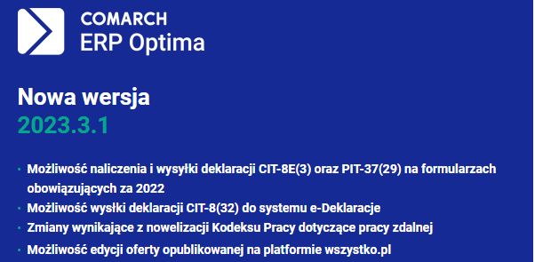 Comarch ERP Optima Nowa wersja 2023.3.1 już dostępna w Gamatronic